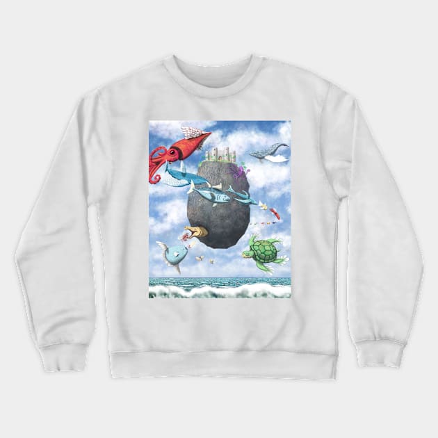 Floating Castle and Flying Fish Crewneck Sweatshirt by Octomanart